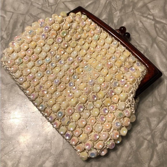 Vintage 70’s Iridescent Beaded Lined Clutch Purse - Picture 1 of 3